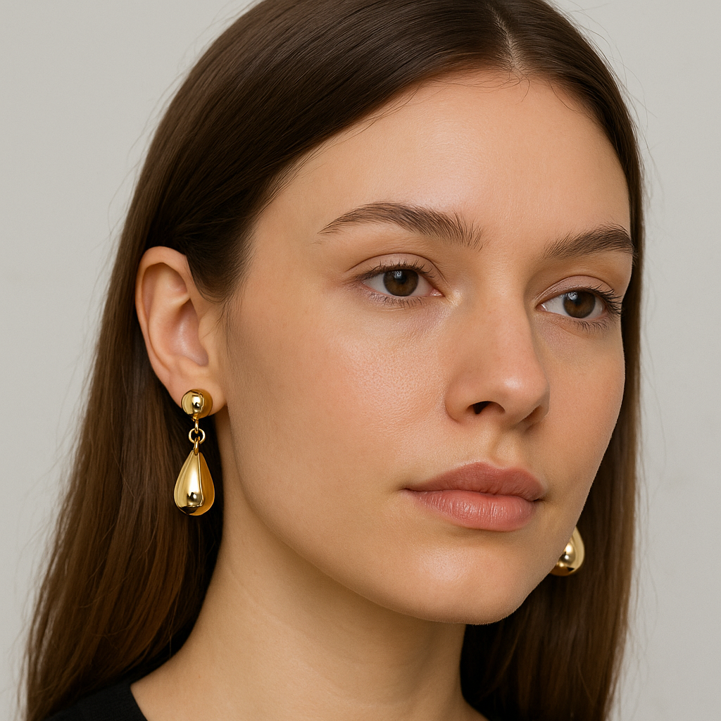 Teardrop Dangle Earrings, Ball Stud Design