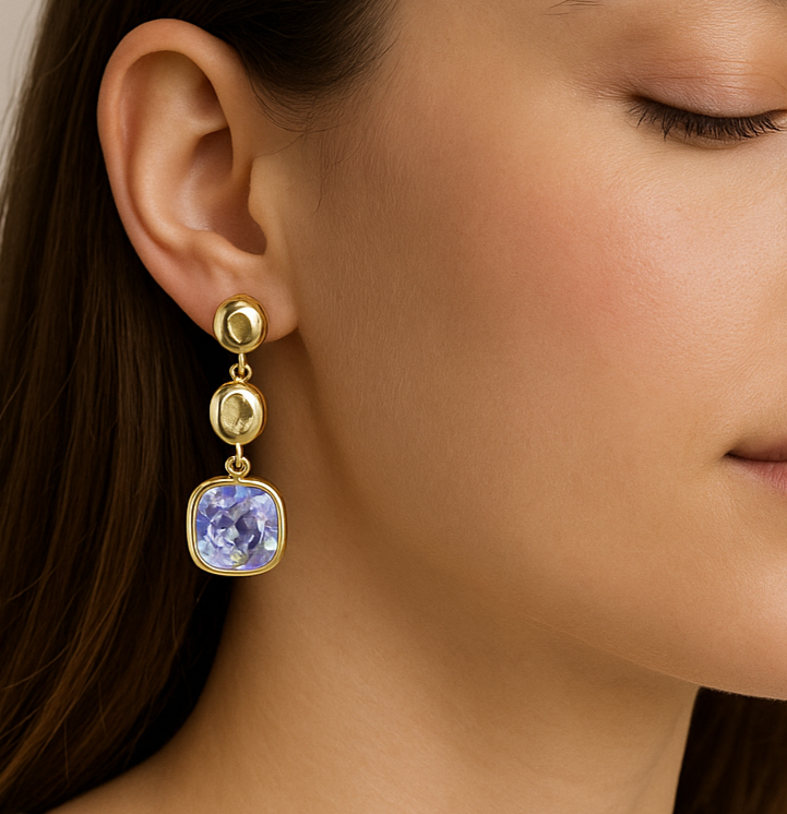 Drop Earrings with  crystal, Triple-Tier Design