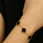 Reversible Clover chain Bracelet, Black Enamel with Adjustable Length.