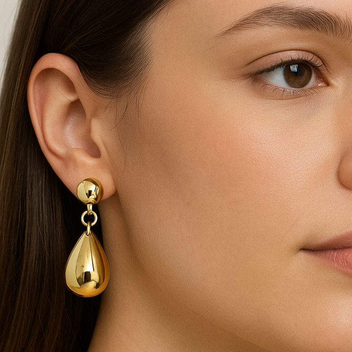 Teardrop Dangle Earrings, Ball Stud Design