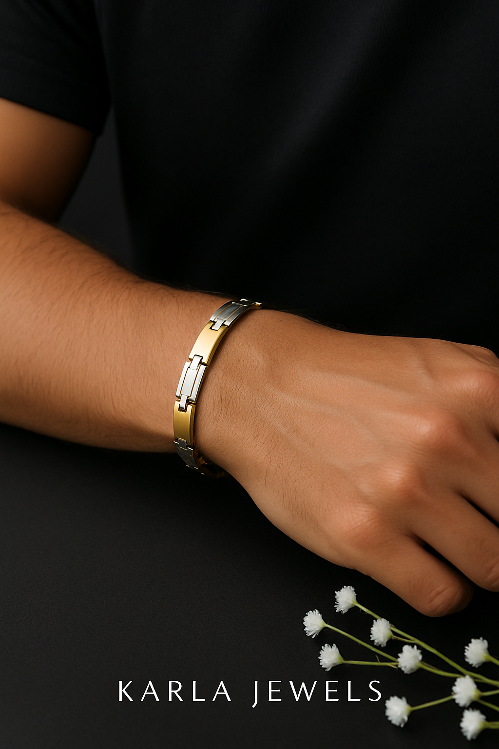 Men's Two-Tone Link Bracelet, Gold and Silver