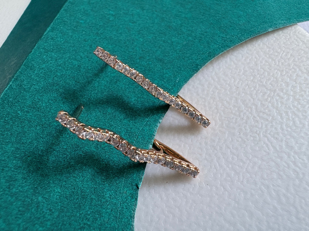 Karla Premium Crystal Hoop Earrings, 18K Rose Gold Plated, Rhinestone Studded, unique Design xuping style anti Tarnish, Stainless Steel, Western Style, Hypoallergenic
