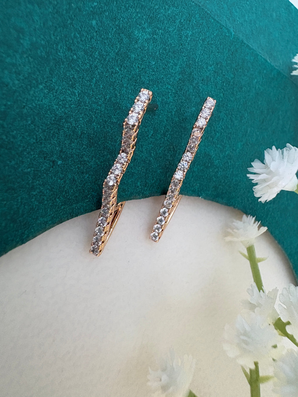 Karla Premium Crystal Hoop Earrings, 18K Rose Gold Plated, Rhinestone Studded, unique Design xuping style anti Tarnish, Stainless Steel, Western Style, Hypoallergenic