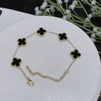 Reversible Clover chain Bracelet, Black Enamel with Adjustable Length.