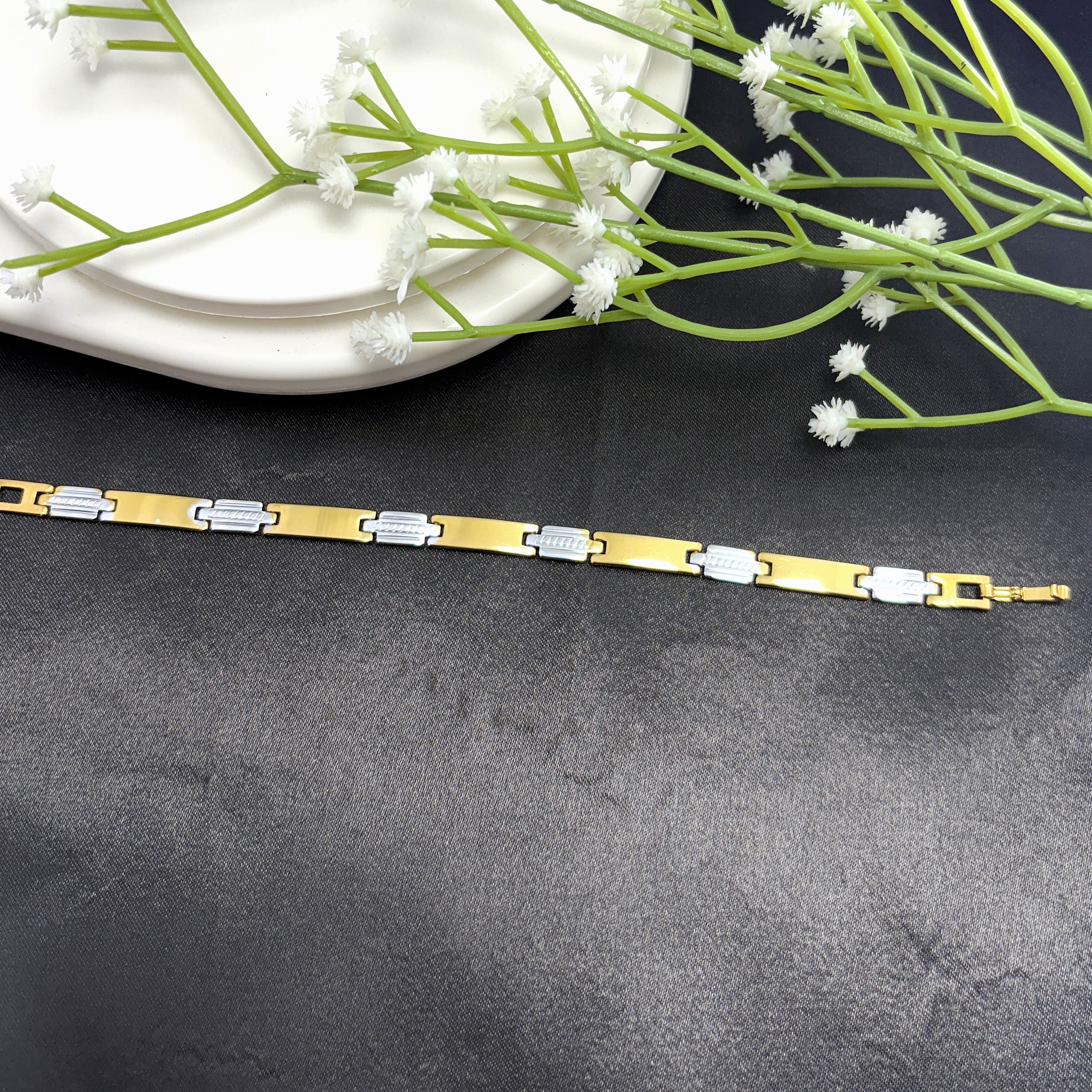 Men's Two-Tone Link Bracelet, Gold and Silver