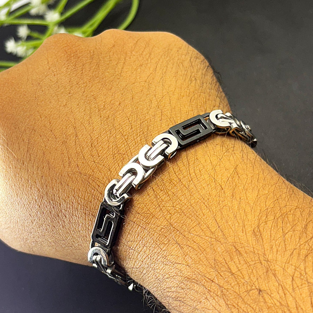 Men's Byzantine Chain Bracelet, Silver and Black Two-Tone