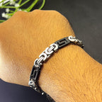 Men's Byzantine Chain Bracelet, Silver and Black Two-Tone