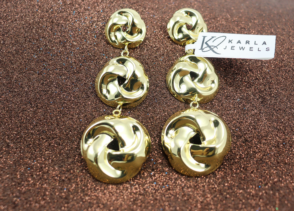Gold-Plated Triple Knot Drop Earrings
