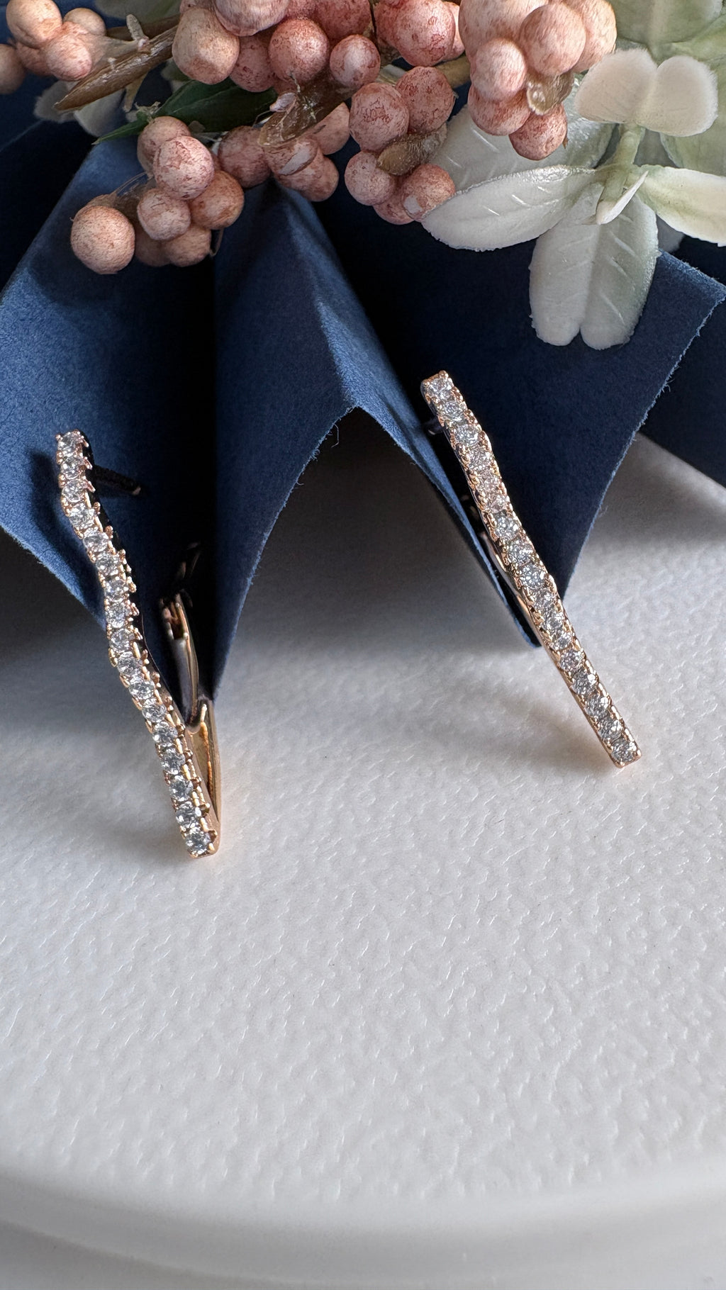 Karla Premium Crystal Hoop Earrings, 18K Rose Gold Plated, Rhinestone Studded, unique Design xuping style anti Tarnish, Stainless Steel, Western Style, Hypoallergenic