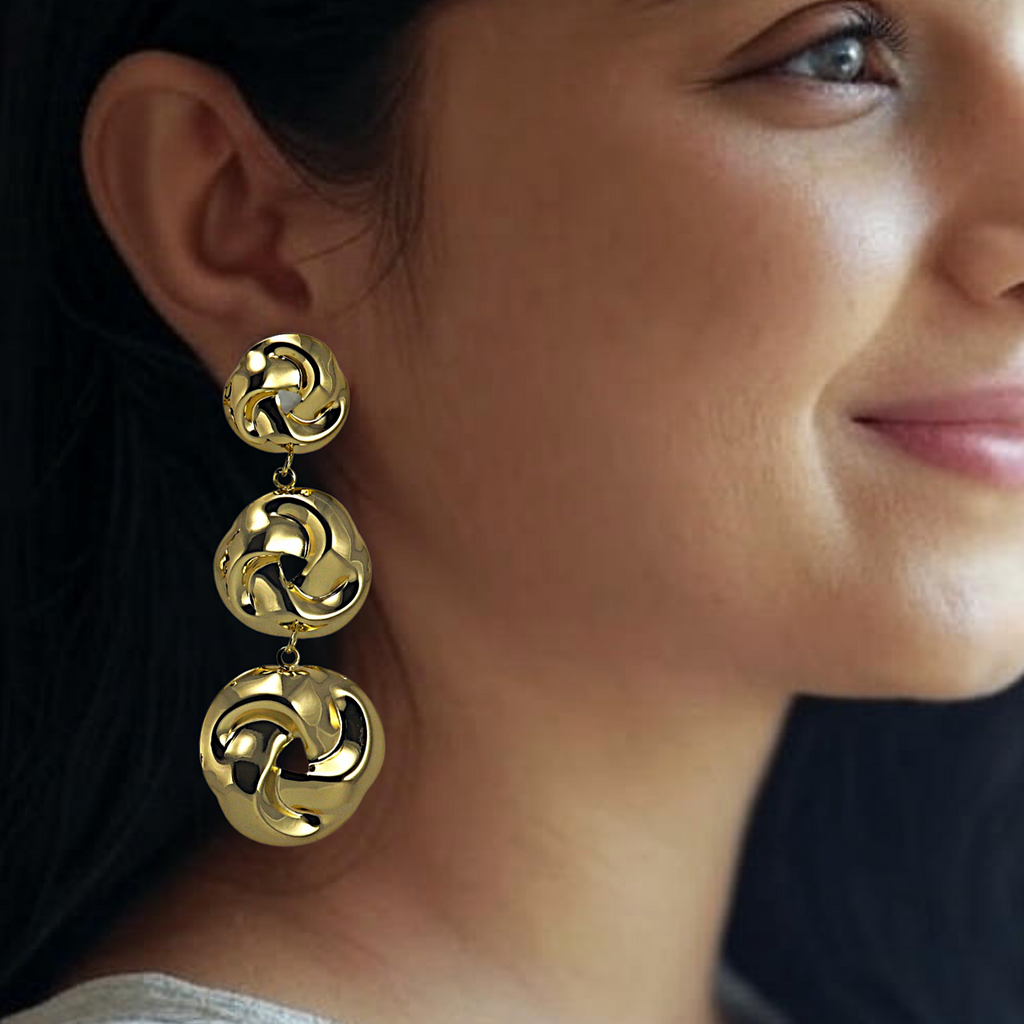 Gold-Plated Triple Knot Drop Earrings