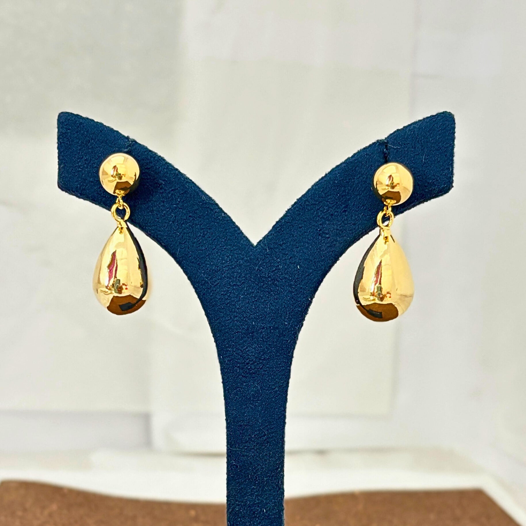 Teardrop Dangle Earrings, Ball Stud Design