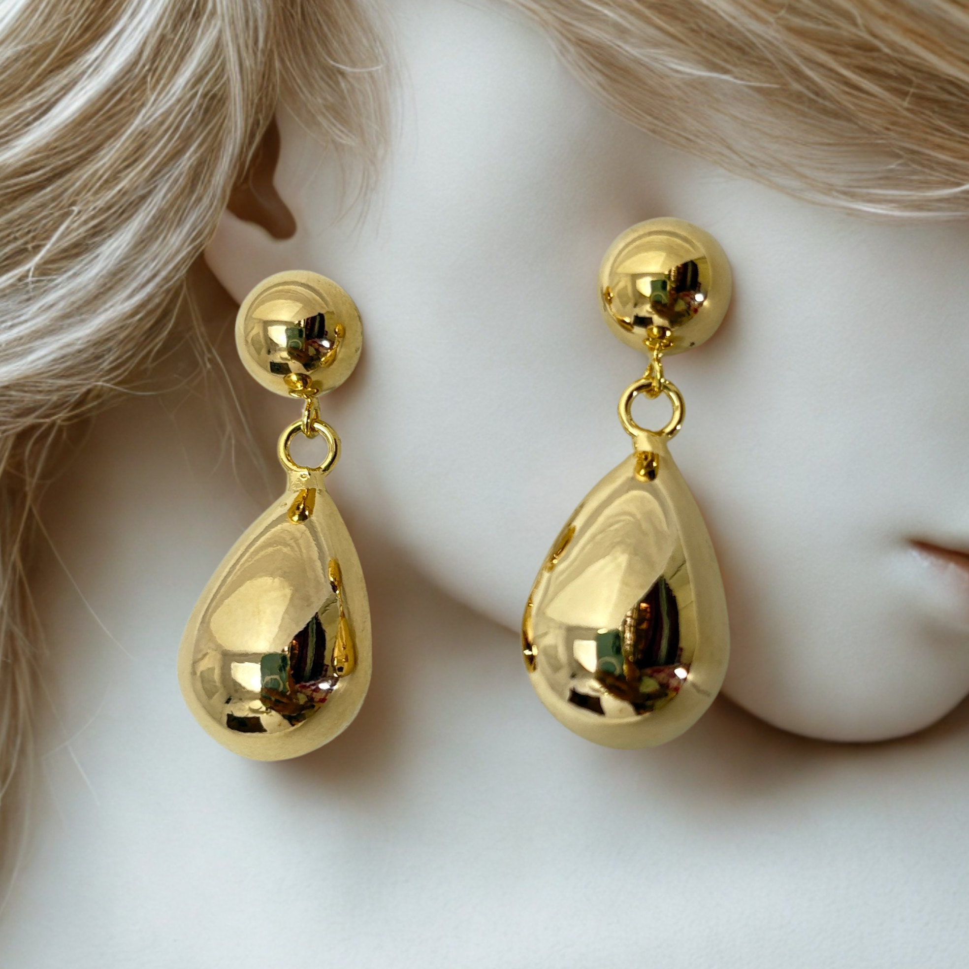 Teardrop Dangle Earrings, Ball Stud Design