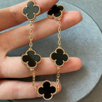 Reversible Clover chain Bracelet, Black Enamel with Adjustable Length.